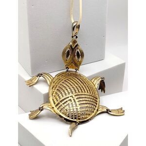 Vintage Designer Signed Alan 1970 Necklace Large Gold Tone Articulated Turtle